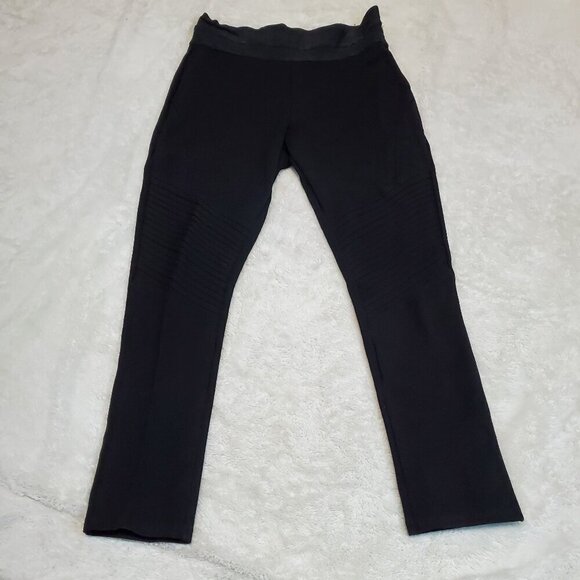 Zara Basic Black‎ Elastic Moto Straight Leg Knee Patches Leggings Pants Women L - Picture 1 of 8